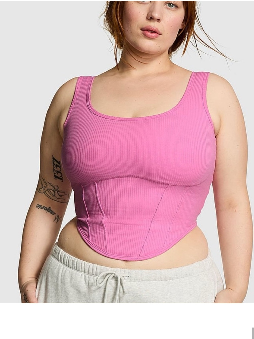 Victoria's Secret PINK Ribbed Corset Crop Tank - Bright Pink